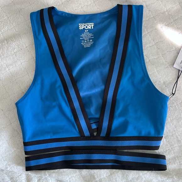 Solid and Striped Freestyle Deep V Blue and Black Sports Bra NWT Size Small - Picture 2 of 7